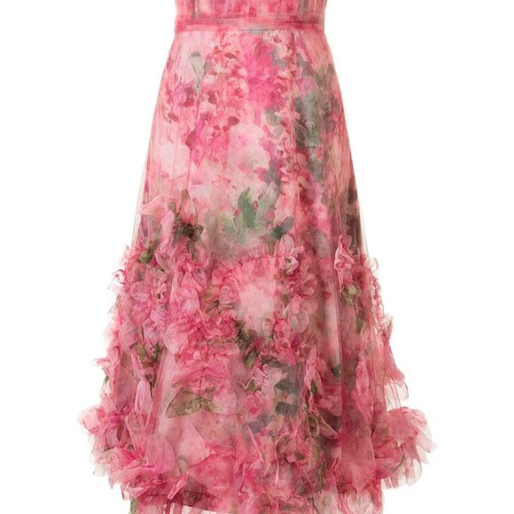 Marchesa Notte Pink Floral Strapless Ruffled Gown Size 6 $900 Barbie core NWT - Picture 6 of 7